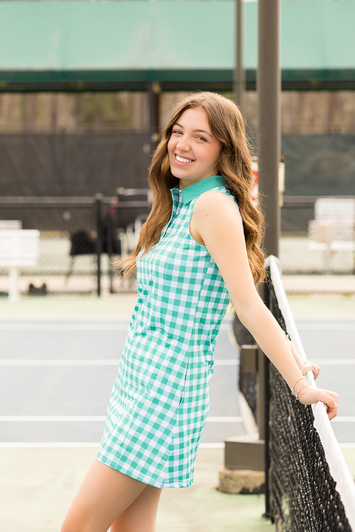 Sail & Serve Tennis Dress | Green Gingham